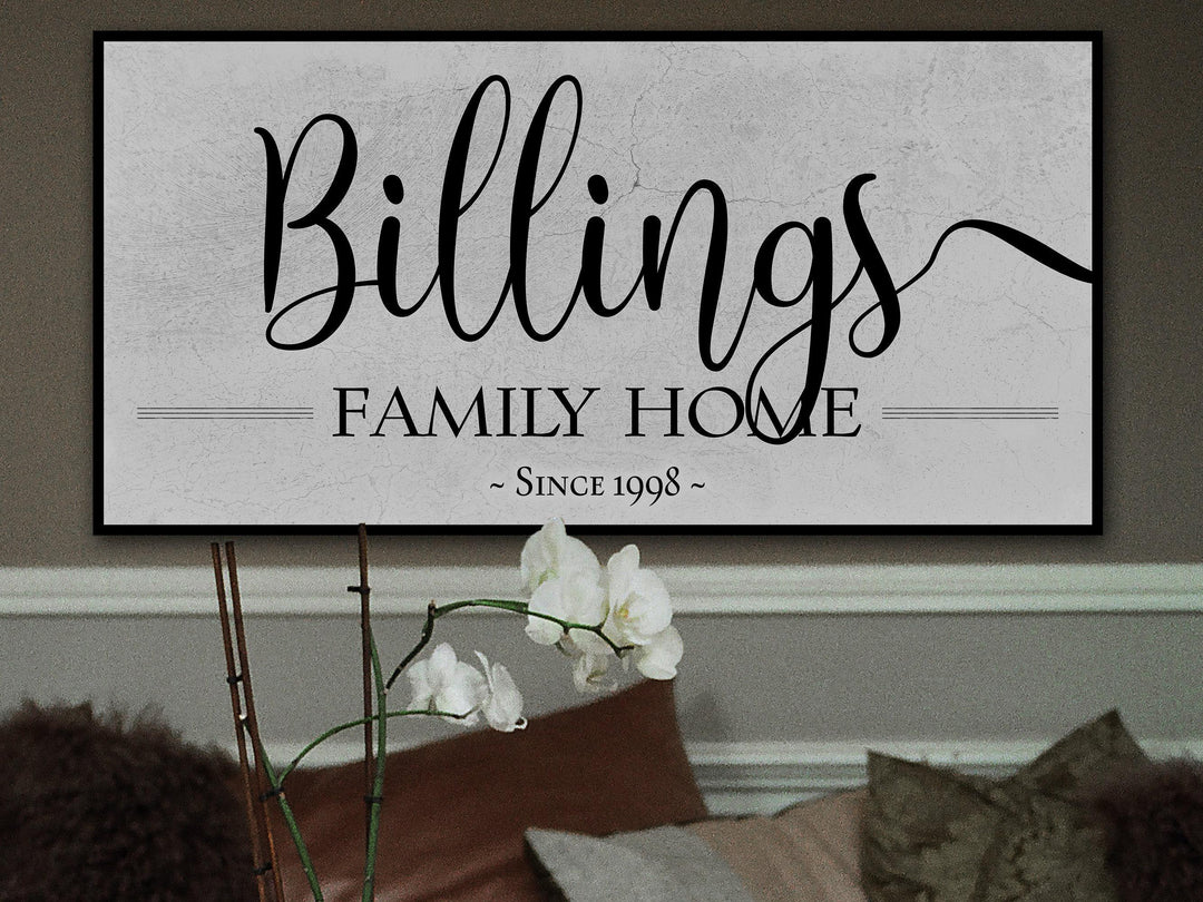 Personalized Family Sign | Last Name Est Date | Modern Farmhouse Personalized Name Sign on Large Metal or Canvas | Vintage Home Wall Decor