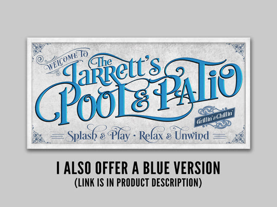 Personalized Pool & Patio on Metal or Canvas! | Custom Family Name Sign | Modern Farmhouse Sign | Teal Blue Patio Decor | Custom Pool Sign