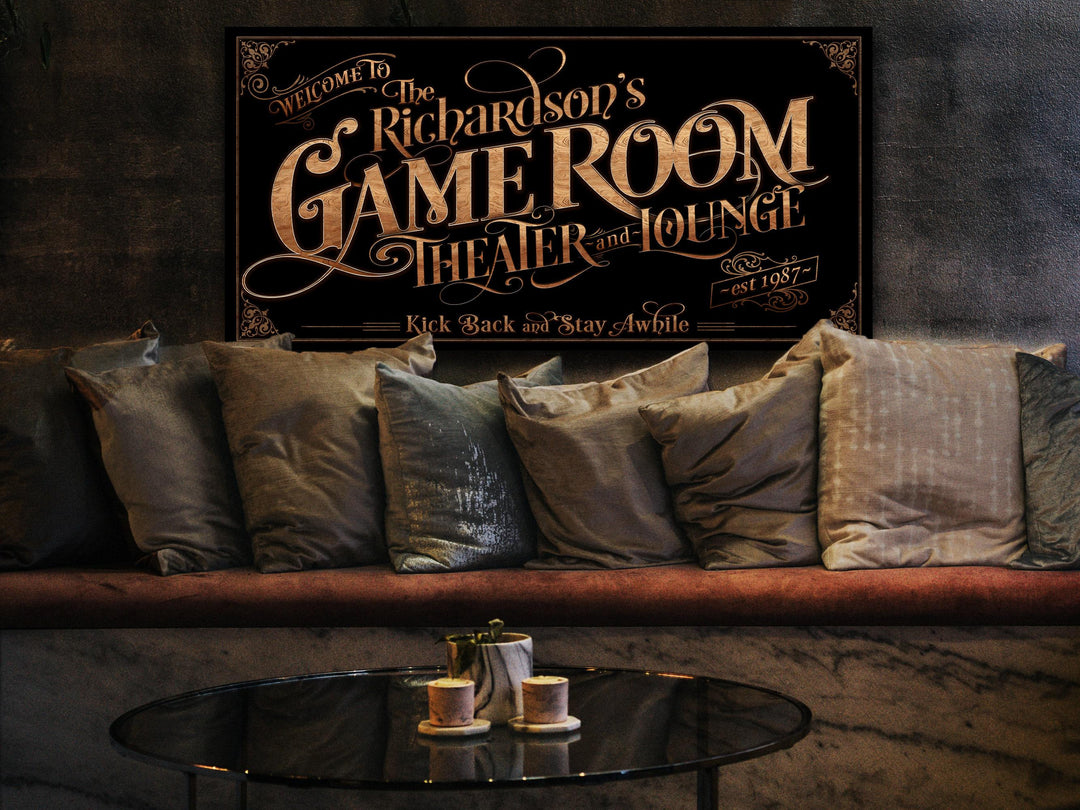 Personalized Game Room Sign - Metal or Canvas! | Custom Game Room Theater Sign | Farmhouse Sign | Game Room Bar Decor | Custom Theater Sign