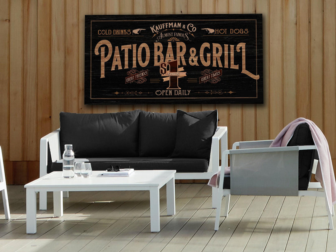 Patio Bar & Grill Sign | Patio Sign | Distressed Wood Grain Patio Bar | Family Name Patio Bar Sign | Personalized Name Sign for the Patio