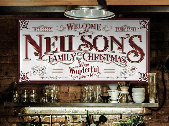 Personalized Family Christmas Sign | Most Wonderful Place to be | Vintage Family Christmas Sign | Large Christmas Canvas | Large Metal Sign
