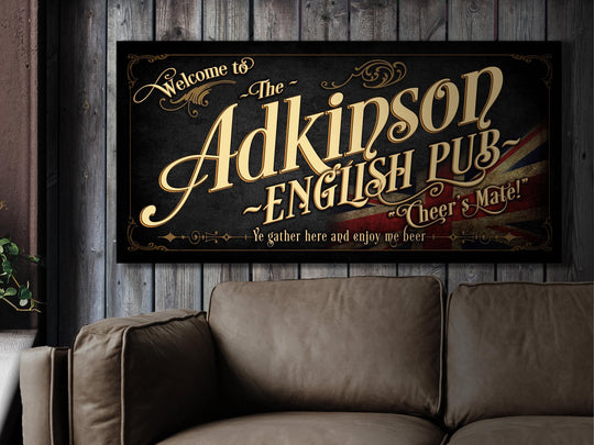 Vintage English Pub Sign Personalized, Bar Wall Decor, Personalized Bar Sign, Vintage Bar Signage, Custom Family English Pub Bar Sign