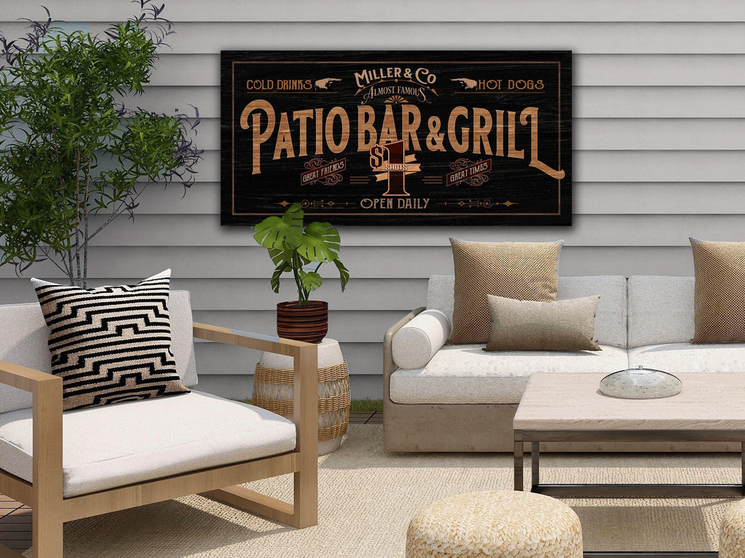 Patio Bar & Grill Sign | Patio Sign | Distressed Wood Grain Patio Bar | Family Name Patio Bar Sign | Personalized Name Sign for the Patio