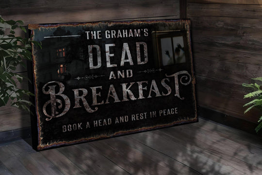 Personalized Dead and Breakfast Halloween Sign.  Customized with your family name.