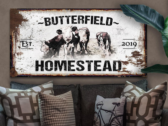 Primitive Hereford Cattle Ranch Sign | Last Name Homestead Sign | Farmhouse Sign | Cattle Farm Sign | Cattle Ranch Sign | Distressed Sign