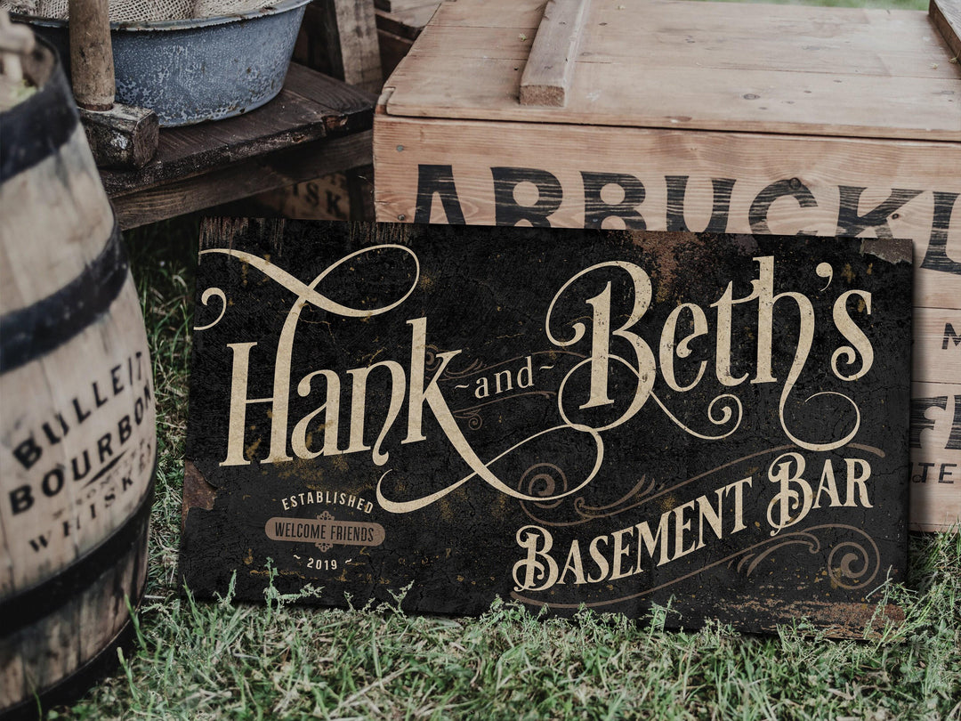 Vintage Basement Bar & Lounge Sign - Metal or Canvas | Custom Basement Bar Sign | Farmhouse Sign | Basement Bar Decor | Custom Basement Sign