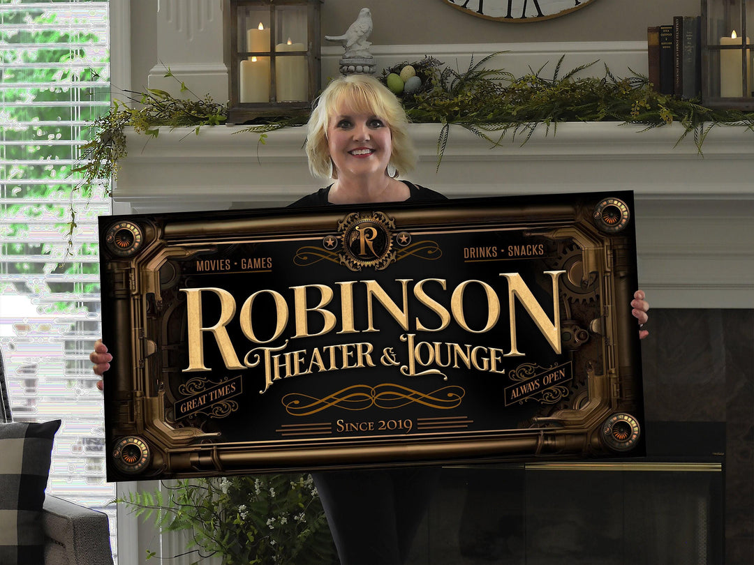 Personalized Steampunk Sign - Metal or Canvas! | Custom Steampunk Theater Sign | Home Theater Sign | Game Room Decor | Customized Steampunk
