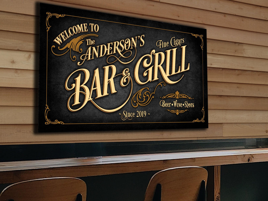 Bar & Grill Sign Personalized, Bar Wall Decor, Personalized Bar Sign, Vintage Bar Signage