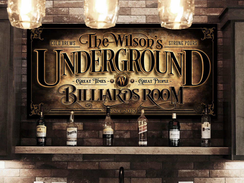 Personalized Billiards Sign | Underground Bar Sign | Underground Basement Bar | Underground Billiards Sign | Personalized Pool Bar Sign