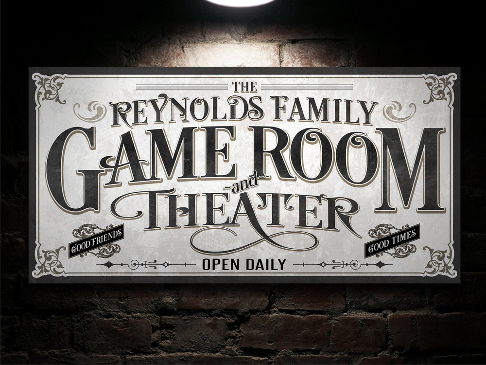 Personalized Game Room Theater Sign | Customized Theater Sign | Family Game Room Sign | Large Metal Wall Art | Large Canvas Wall Art