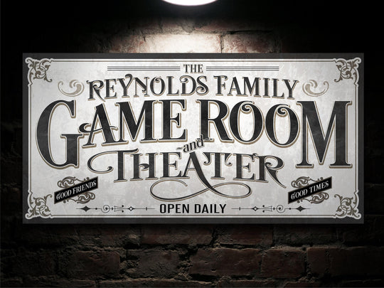 Personalized Game Room Theater Sign | Customized Theater Sign | Family Game Room Sign | Large Metal Wall Art | Large Canvas Wall Art