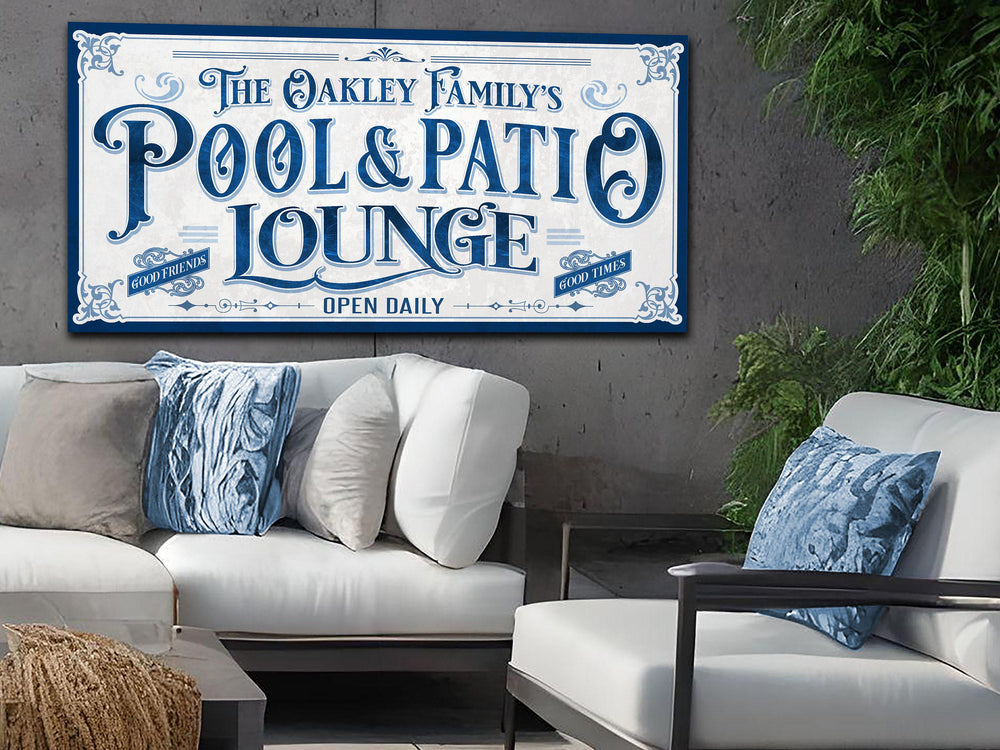 Personalized Pool & Patio Sign, Blue Patio Lounge Sign, Custom Lounge Sign, Patio Lounge Sign, Blue Patio Decor, Custom Patio Pool Sign