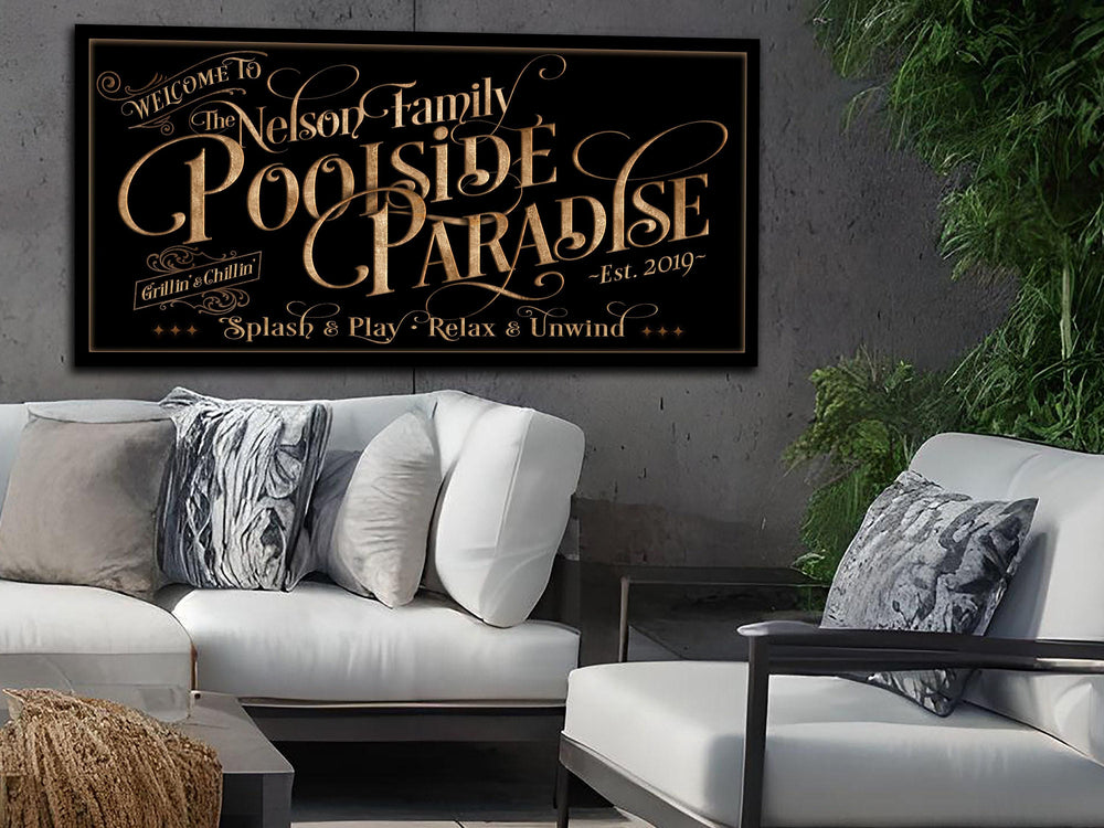 Personalized Poolside Paradise | Custom Family Pool Patio Sign | Pool Patio Grill Bar Sign | Summer Patio Decor | Custom Pool Sign