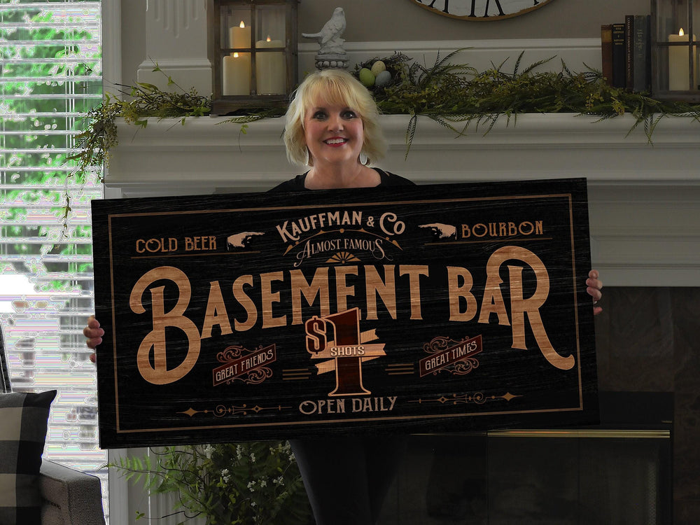 Basement Bar Sign | Distressed Wood Grain Basement Bar | Family Name Basement Bar Sign | Basement Bar Sign Wedding Gift