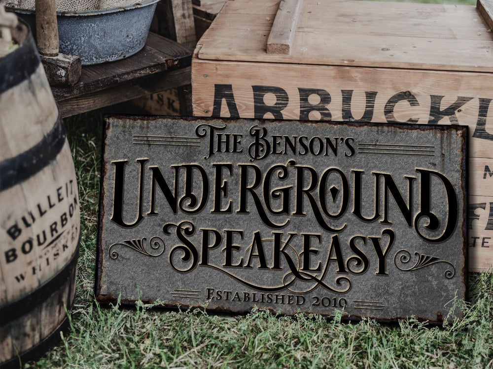 Underground Speakeasy Bar Sign | Personalized Bar Sign | Lower Level Sign | Man Cave Decor | Customized Speakeasy Bar Sign for Lower Level