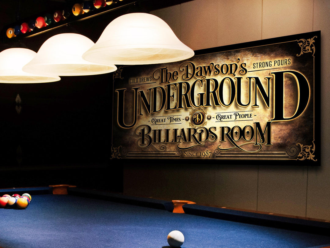 Personalized Billiards Sign | Underground Bar Sign | Underground Basement Bar | Underground Billiards Sign | Personalized Pool Bar Sign
