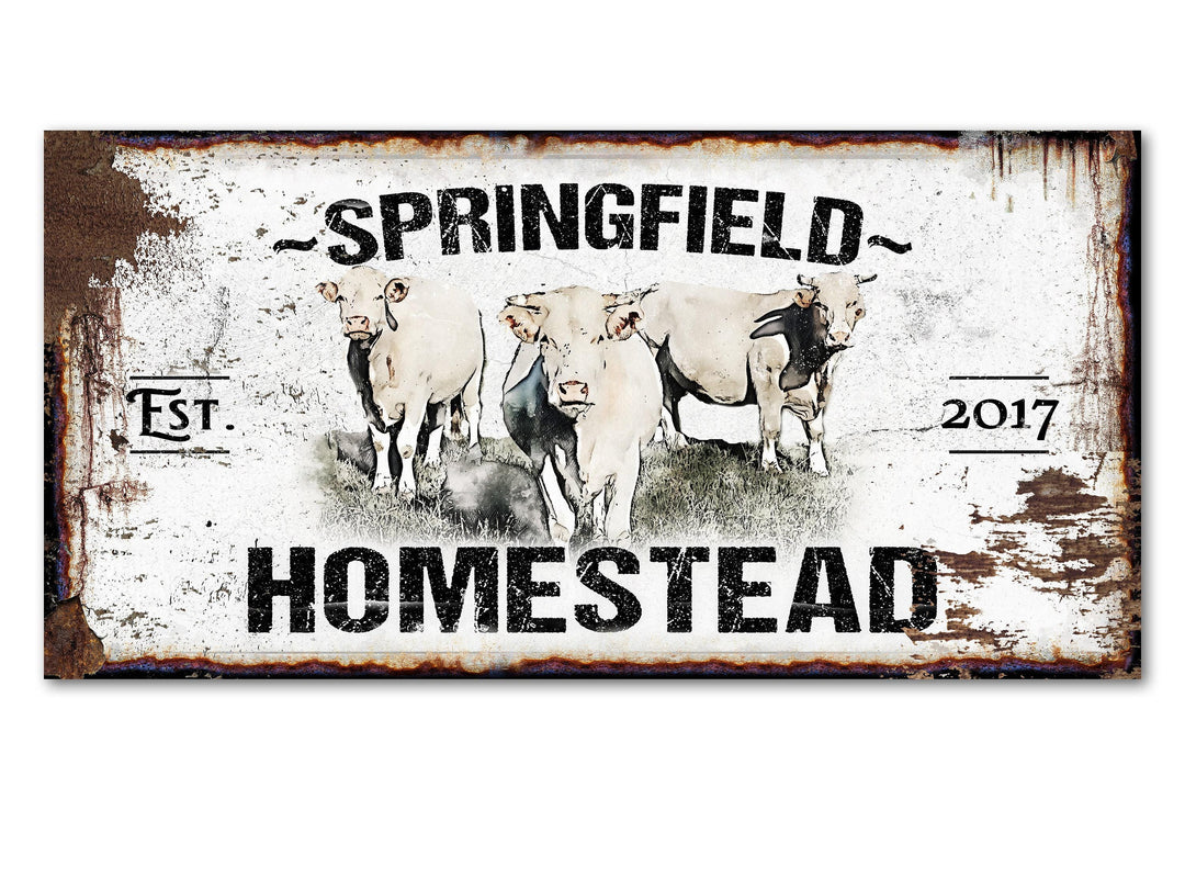 Primitive Charolais Cattle Ranch Sign | Last Name Homestead Sign | Farmhouse Sign | Cattle Farm Sign | Cattle Ranch Sign | Distressed Sign