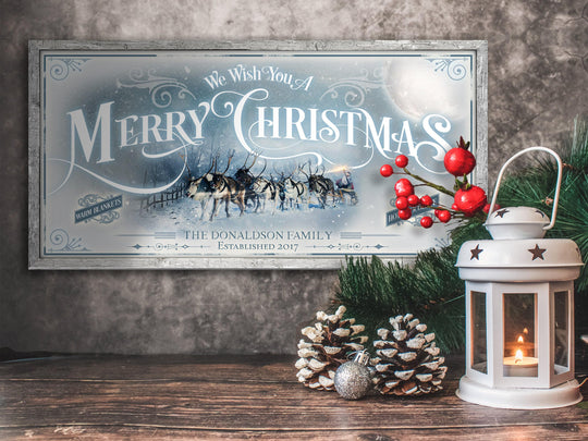 Snowy Santa Sleigh Christmas Sign | Christmas Decor Sign | Personalized Christmas Sign | Christmas Wall Decor | Lightly Distressed Sign