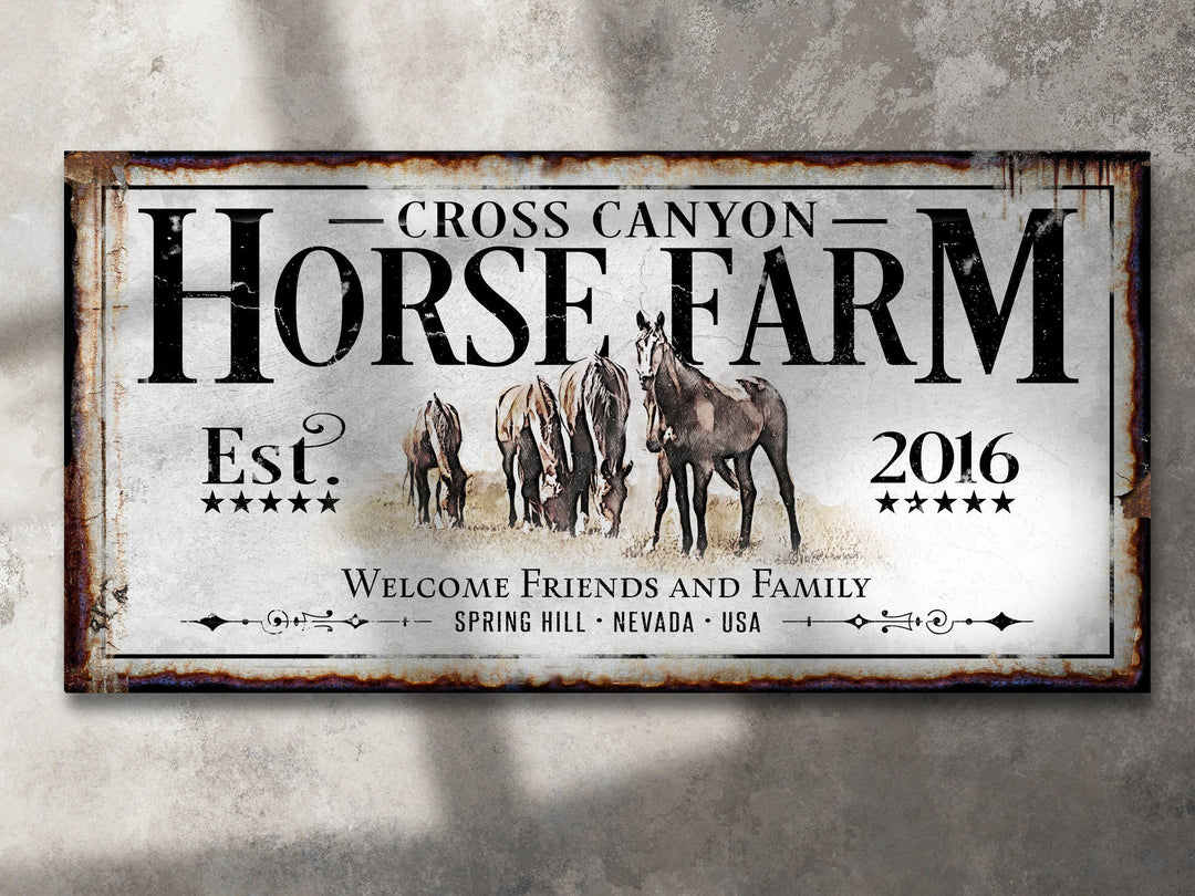 Horse Ranch Sign | Last Name Farmhouse Sign | Horse Farm Sign | Ranch House Plans | Farm Wall Decor | Distressed Sign