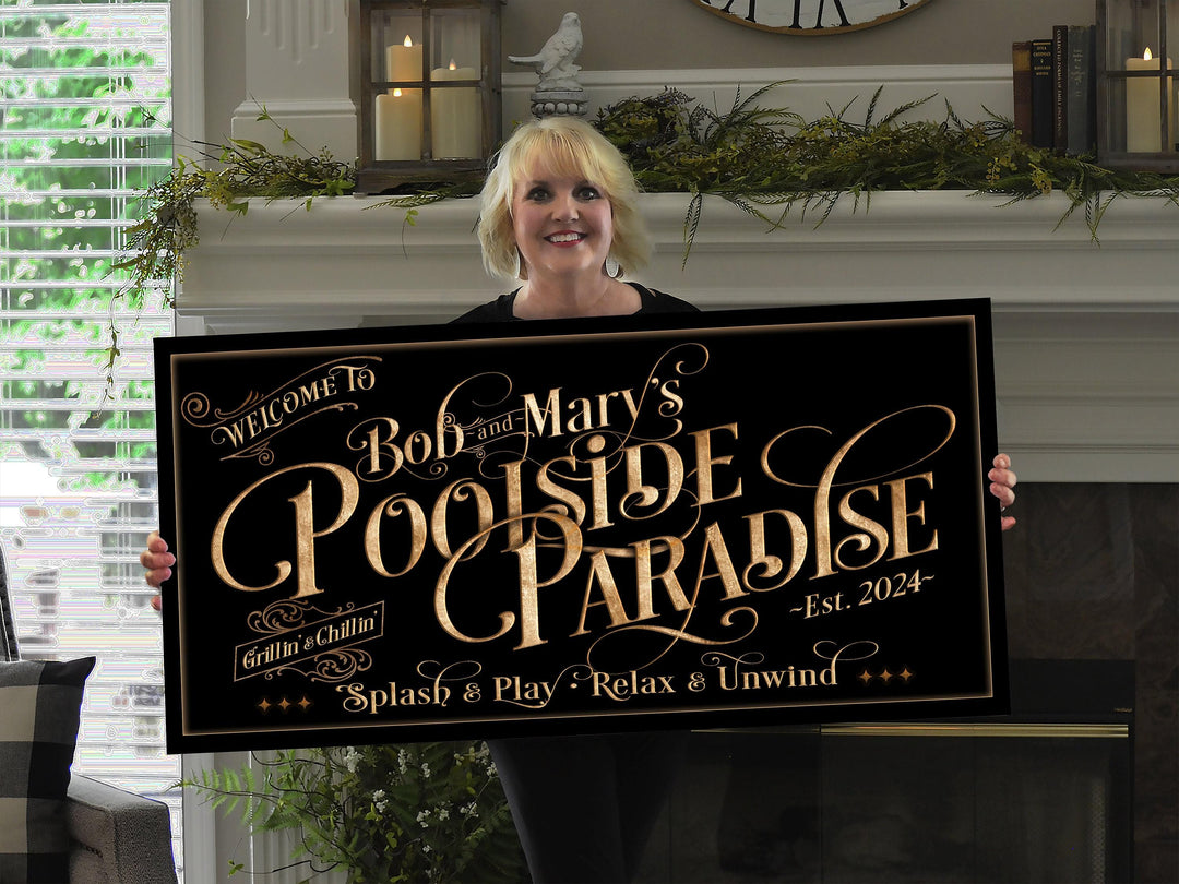 Personalized Poolside Paradise | Custom Family Pool Patio Sign | Pool Patio Grill Bar Sign | Summer Patio Decor | Custom Pool Sign