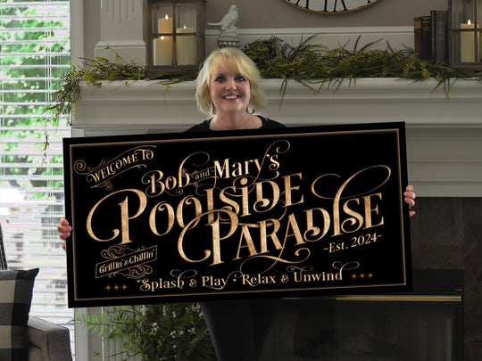 Personalized Poolside Paradise | Custom Family Pool Patio Sign | Pool Patio Grill Bar Sign | Summer Patio Decor | Custom Pool Sign