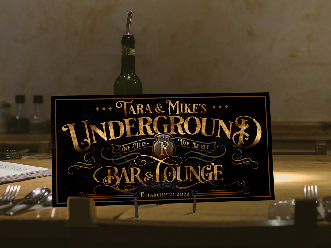 Underground Bar & Lounge Sign, Personalized Basement Bar Sign, Family Lower Level Lounge Sign, Basement Bar Sign, Custom Bar Sign, Bar Decor