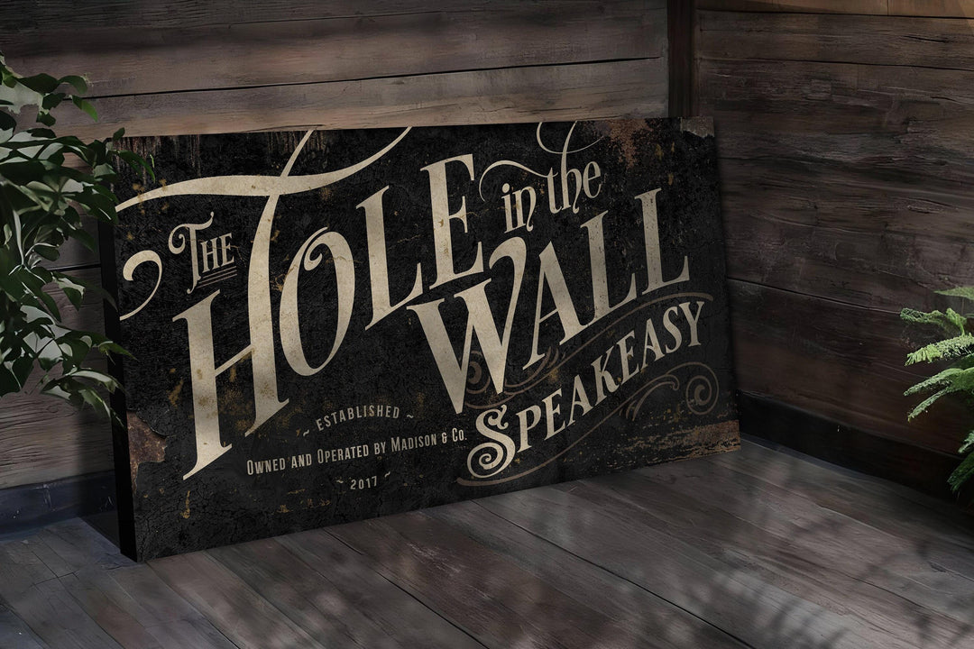 Personalized Hole in The Wall Speakeasy Bar sign with Family Name and Est. year.