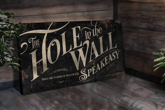 Personalized Hole in The Wall Speakeasy Bar sign with Family Name and Est. year.
