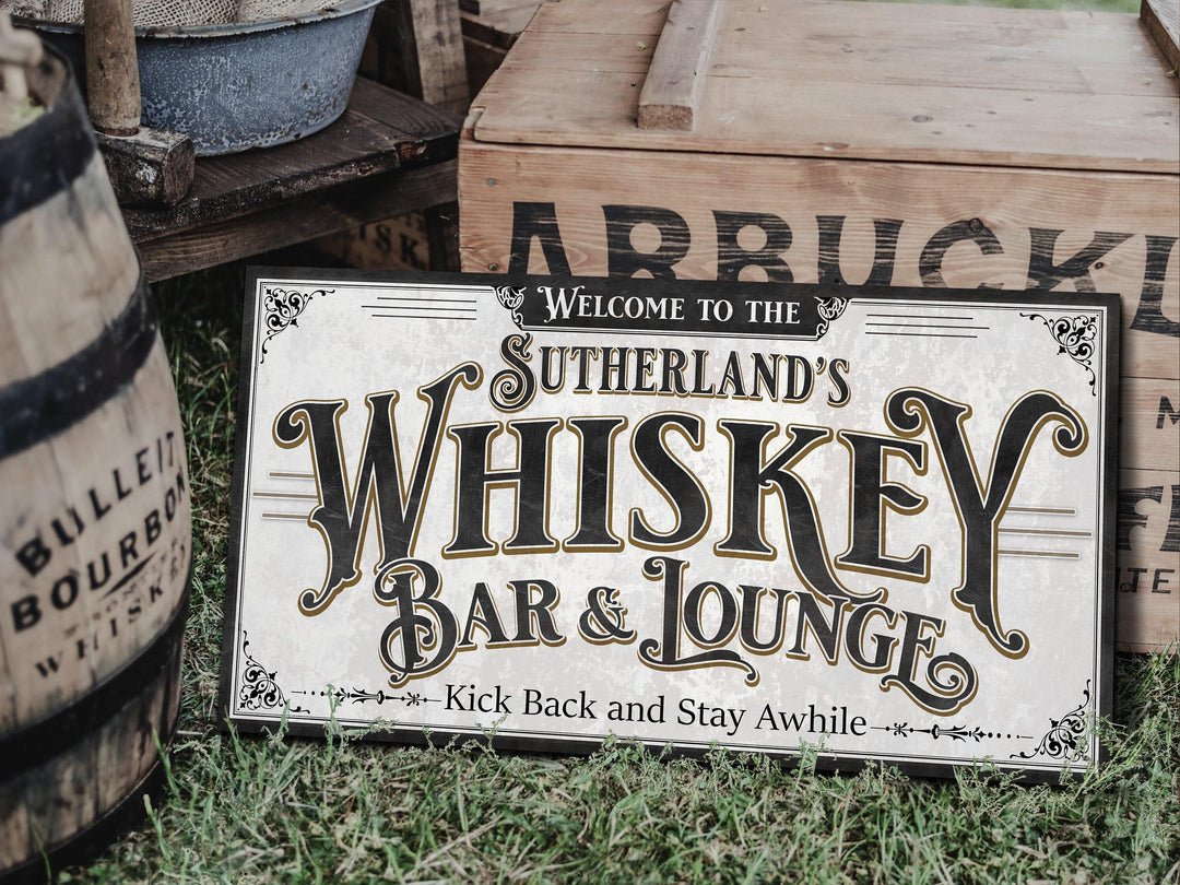 Personalized Whiskey Bar & Lounge Sign | Customized Bar Sign | Large Personalized Whiskey Bar Lounge Sign | Large Metal or Canvas Wall Art