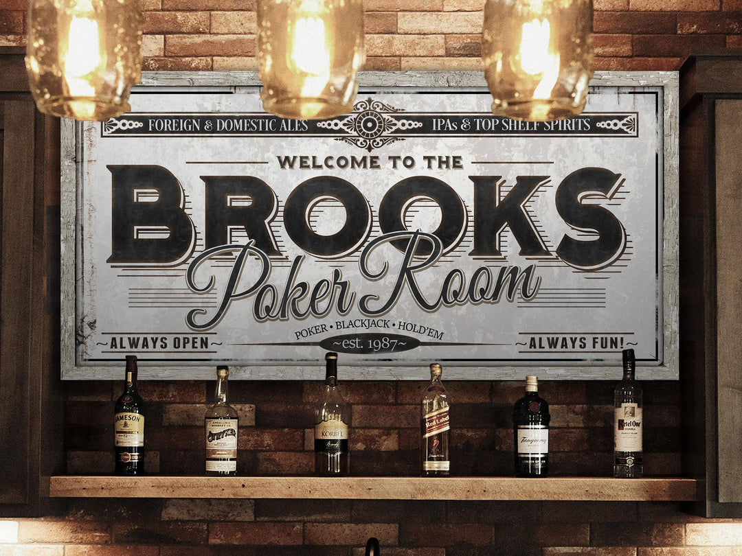 Personalized Poker Room Sign - Metal or Canvas | Custom Poker Sign | Personalized Family Card Playing Poker Sign | Large Metal Wall Art