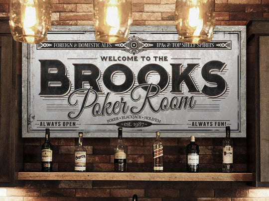 Personalized Poker Room Sign - Metal or Canvas | Custom Poker Sign | Personalized Family Card Playing Poker Sign | Large Metal Wall Art