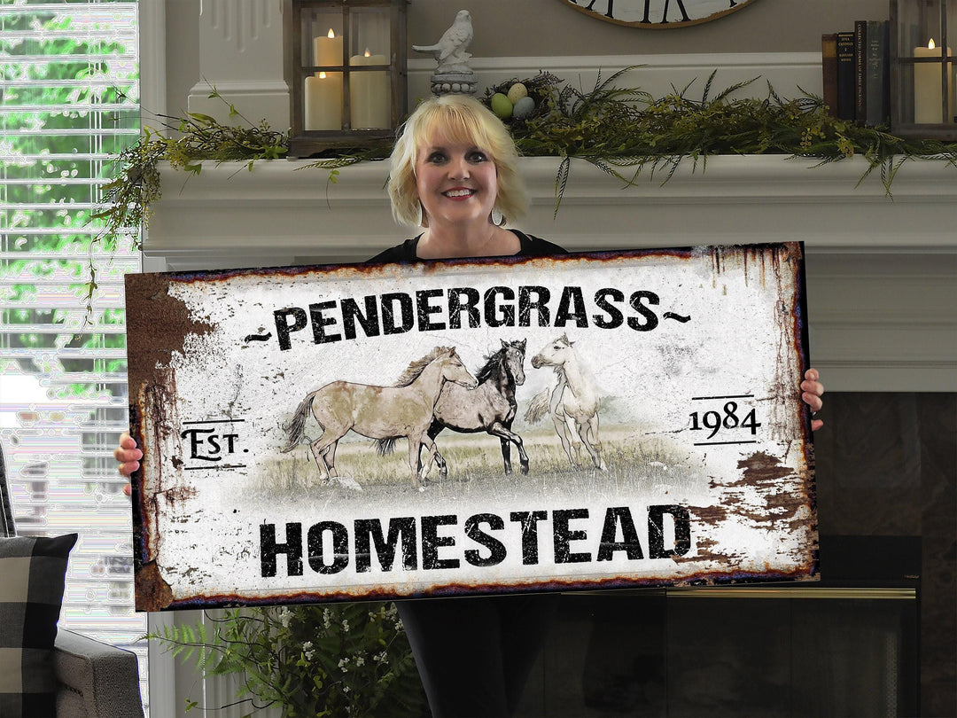 Primitive Horse Farm & Ranch Sign | Last Name Homestead Sign | Farmhouse Sign | Horse Farm Sign | Horse Ranch Sign | Distressed Sign