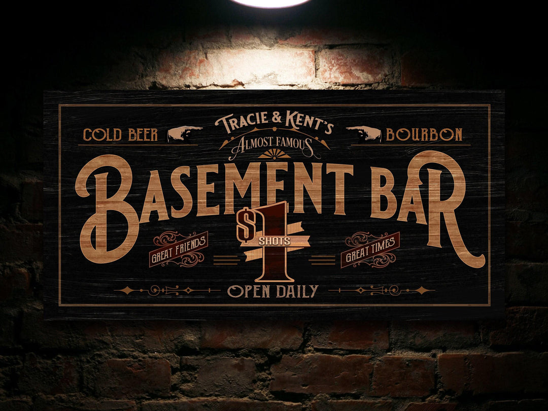 Basement Bar Sign | Distressed Wood Grain Basement Bar | Family Name Basement Bar Sign | Basement Bar Sign Wedding Gift