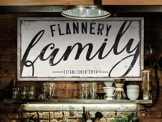 Rustic family name sign on large canvas or large metal