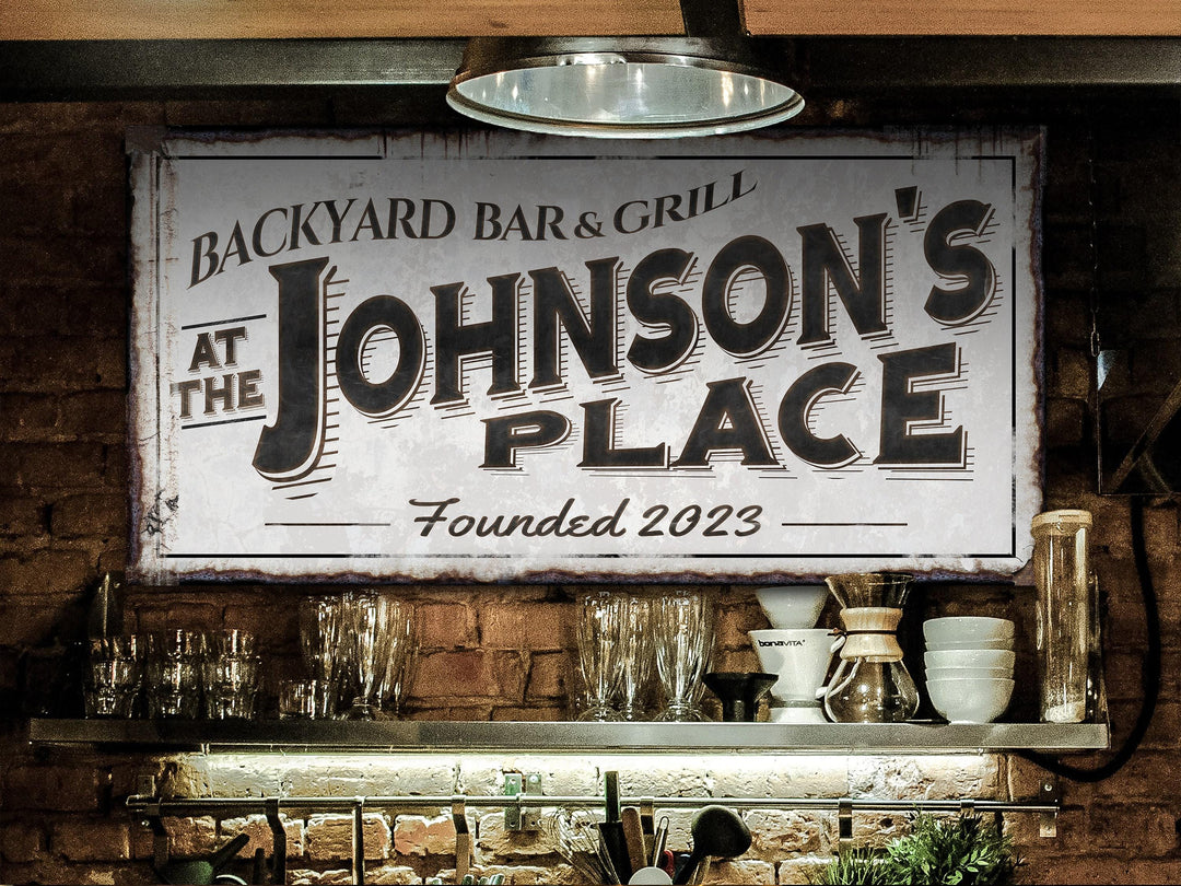 Personalized Family Bar Sign - Metal or Canvas | Backyard Bar & Grill Sign | Large Custom Family Bar Grill Sign | Large Metal Wall Art
