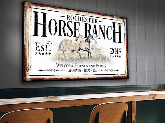Horse Ranch Sign | Last Name Farmhouse Sign | Horse Farm Sign | Ranch House Plans | Farm Wall Decor | Distressed Sign
