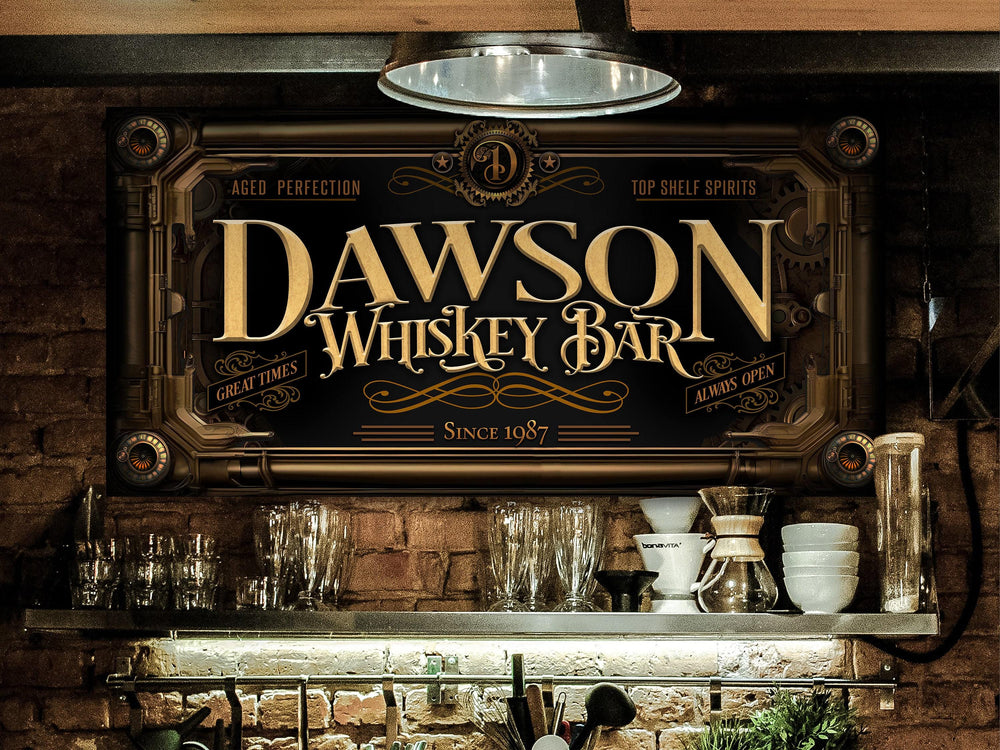 Whiskey Steampunk Sign - Metal or Canvas! | Custom Steampunk Whiskey Sign | Home Whiskey Sign | Game Room Decor | Customized Steampunk Sign