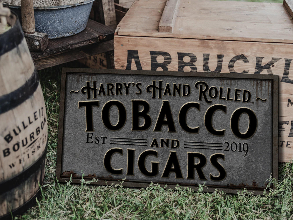 Primitive Farmhouse Cigar Bar Sign | Personalized Cigar Tobacco Sign | Hand Rolled Tobacco Sign | Family Name Sign | Family Bar Sign