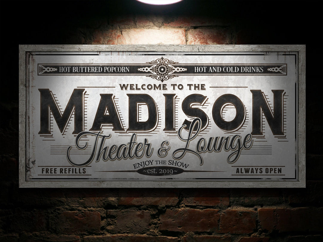 Personalized Theater Lounge - Metal or Canvas | Family Theater Sign | Large Personalized Family Theater Lounge Sign | Large Metal Wall Art