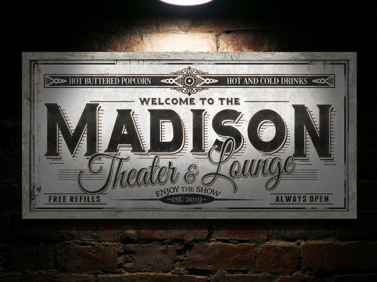 Personalized Theater Lounge - Metal or Canvas | Family Theater Sign | Large Personalized Family Theater Lounge Sign | Large Metal Wall Art