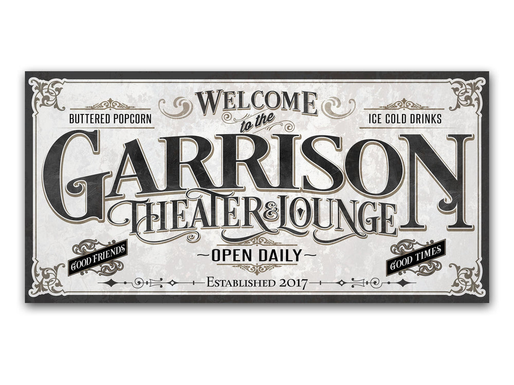Personalized Home Theater Sign | Customized Lounge Sign | Large Personalized Family Name Theater Sign | Large Metal or Canvas Wall Art