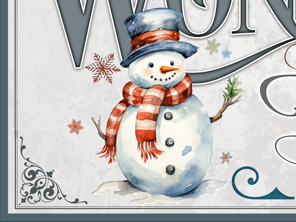 Stone Gray Winter Sign | Winter Decor | Personalized Winter Sign | Snowman Family Sign | Snowman Big Canvas | Snowman Big Metal Sign