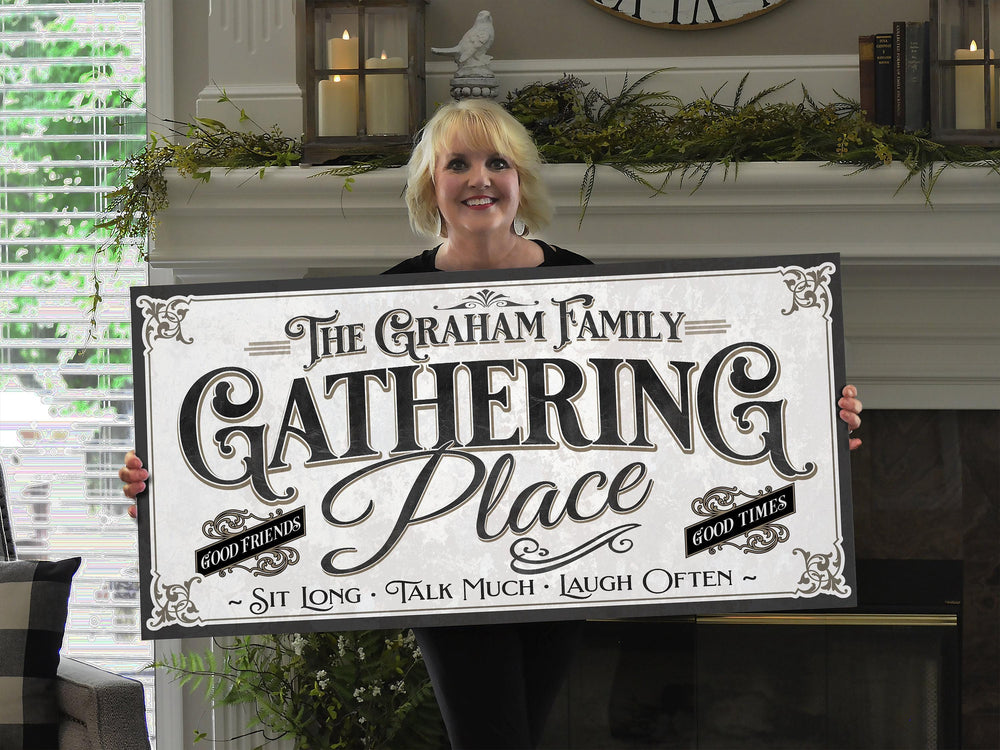 Personalized Gathering Place Sign, Family Name Gathering Place, Large Canvas Gathering Place, Vintage, Family Name Gather Wall Decor