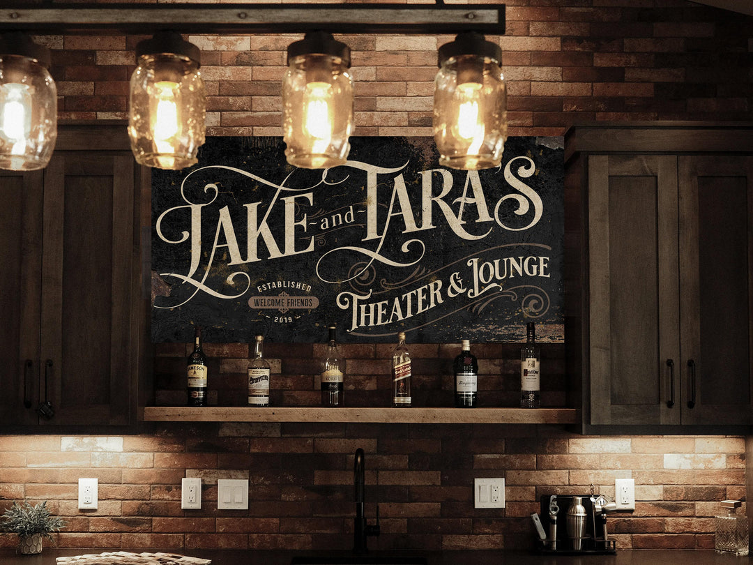 Vintage Home Theater Sign - Metal or Canvas | Custom Theater Lounge Sign | Farmhouse Sign | Family Theater Decor | Custom Theater Sign