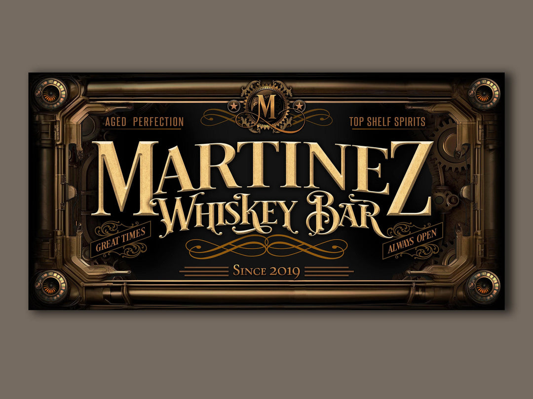 Whiskey Steampunk Sign - Metal or Canvas! | Custom Steampunk Whiskey Sign | Home Whiskey Sign | Game Room Decor | Customized Steampunk Sign