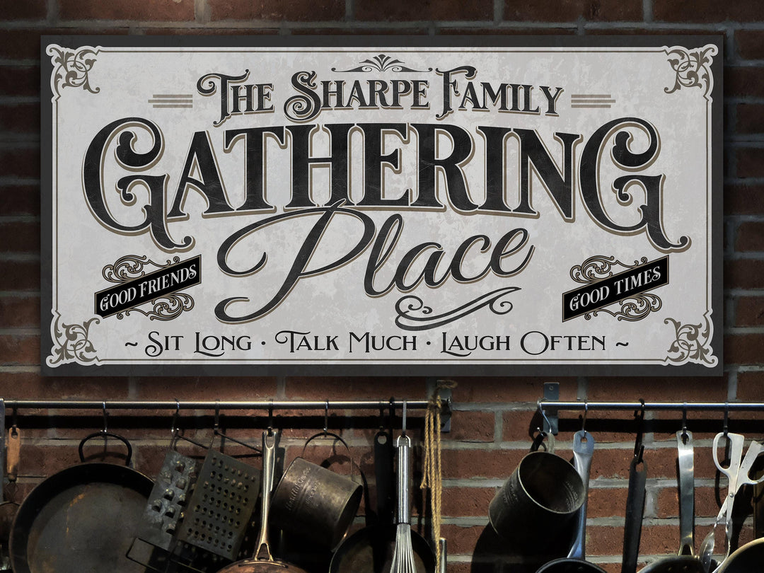 Personalized Gathering Place Sign, Family Name Gathering Place, Large Canvas Gathering Place, Vintage, Family Name Gather Wall Decor