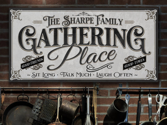 Personalized Gathering Place Sign, Family Name Gathering Place, Large Canvas Gathering Place, Vintage, Family Name Gather Wall Decor