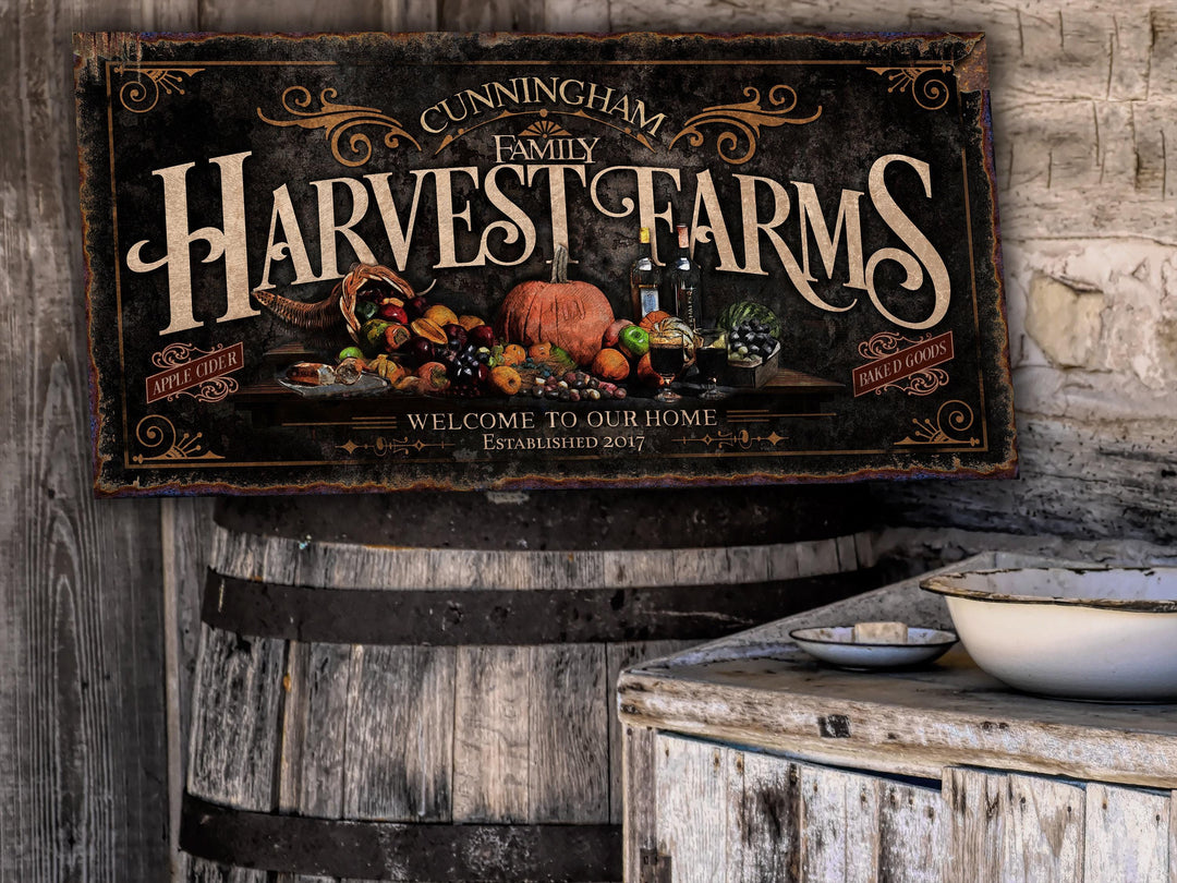 Harvest Farm Sign, Fall Signs, Fall Decor, Autumn Harvest Sign, Autumn Wall Decor, Personalized Fall Signs, Family Name Thanksgiving Sign