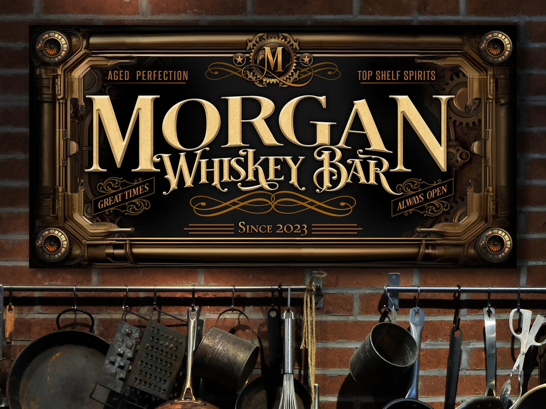 Whiskey Steampunk Sign - Metal or Canvas! | Custom Steampunk Whiskey Sign | Home Whiskey Sign | Game Room Decor | Customized Steampunk Sign