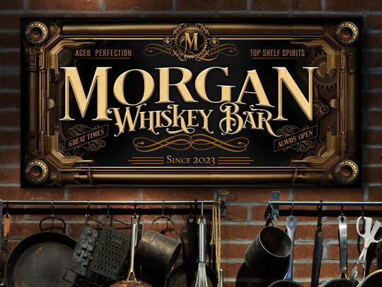 Whiskey Steampunk Sign - Metal or Canvas! | Custom Steampunk Whiskey Sign | Home Whiskey Sign | Game Room Decor | Customized Steampunk Sign